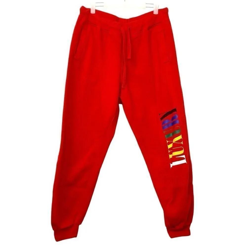 Fashion Nova Luxury Drawstring Cotton Blend Fleece Jogger Sweatpants Red Size XL